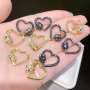 CZ7927 Rainbow CZ Micro Pave Heart Screw Clasp, Gold Plated Heart Shape Carabiner Clasp Buckle Lock