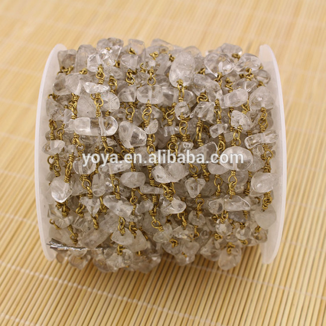 BCL1137 Hot sale clear crystal quartz chips beaded chains,wire wrapped rosary chains