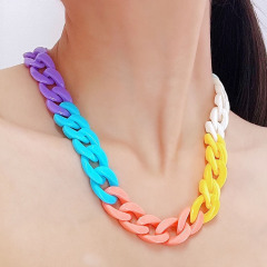 NA1016 Chic Colorful Acrylic Chain Link Necklace Rainbow Big Resin Choker Large Link Cuban Curb Chain Chunky Lucite Necklace