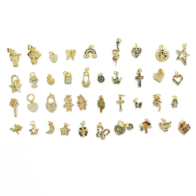 CZ8105 hot sale mini CZ Zircon Micro Pave Butterfly Heart Lock Star Child Charm Pendant for jewelry making