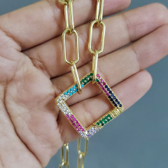 NZ1124 RainbowJewelry Cubic Zirconia CZ Micro Pave Carabiner Interlocking Clasp Buckle Lock Pendant Necklace
