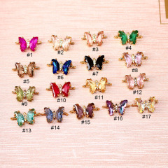 CZ8385 18k gold plated brass rainbow clear colored CZ Zircon glass crystal Charms butterfly pendant