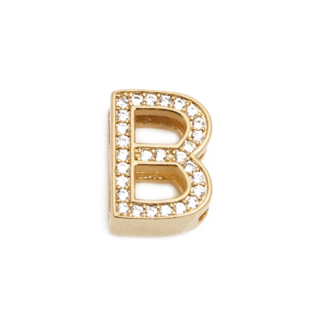 CZ7835 CZ Micro Gold Diamond Alphabet Letter Initial Slider Charms for Wristband