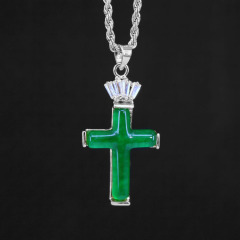 NN1136 Stainless Steel Chain Round Disc Natural Jade Cross Necklace Chinese Style Lucky Jewelry Jade Necklace