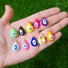 JS1598 New Autumn Jewelry Supplies Rainbow Multi Colored Enamel 18k Gold Evil Eye Teardrop Drop Charm Pendants