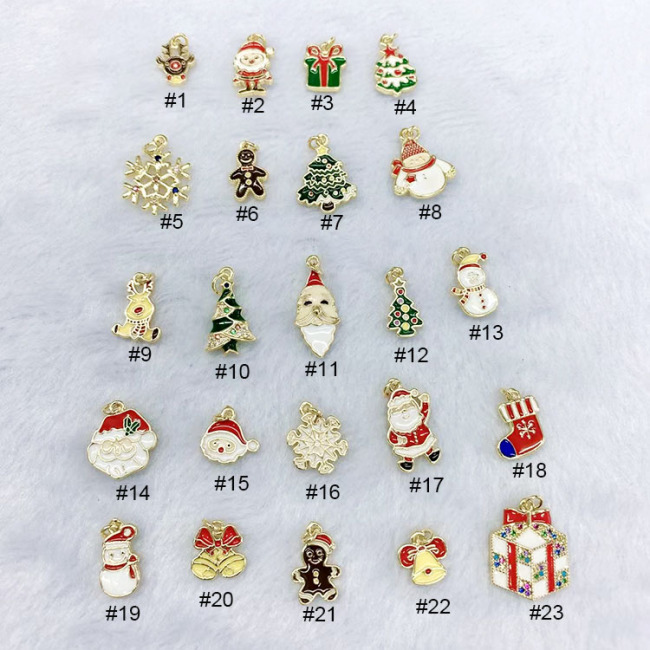 JS1626 Small Mini Xmas Decorative Accessories 18k Gold plated Enamel CZ Micro pave Christmas Charms for Holiday Jewelry Making