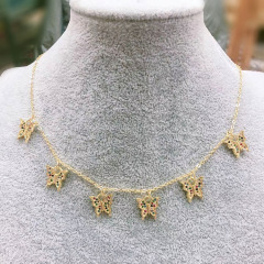 NZ1096 Dainty 18k Gold Plated CZ Micro Cubic Zirconia Diamond Butterfly Charms Necklace for Women