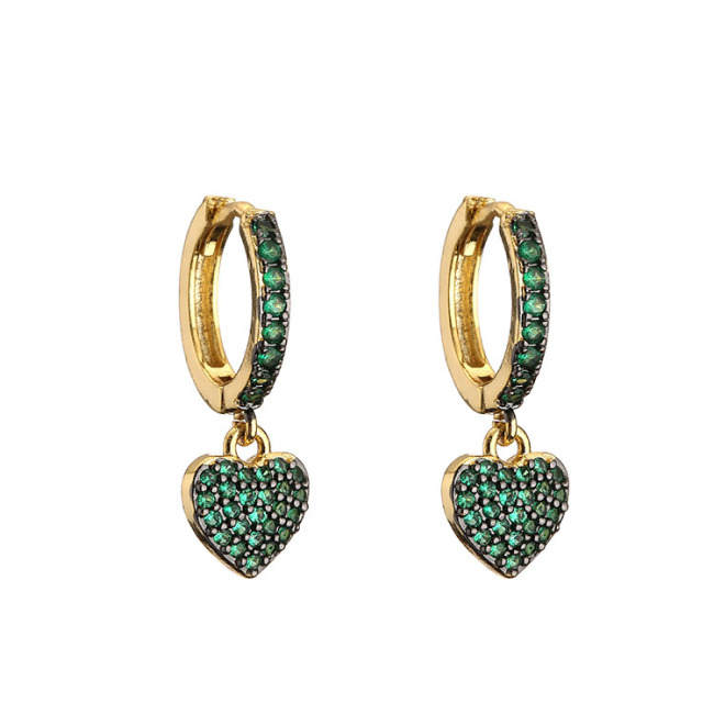 EC1712 Chic Dainty Gold Plated Mini CZ Micro Pave Heart Dangle Charm Huggie Earrings