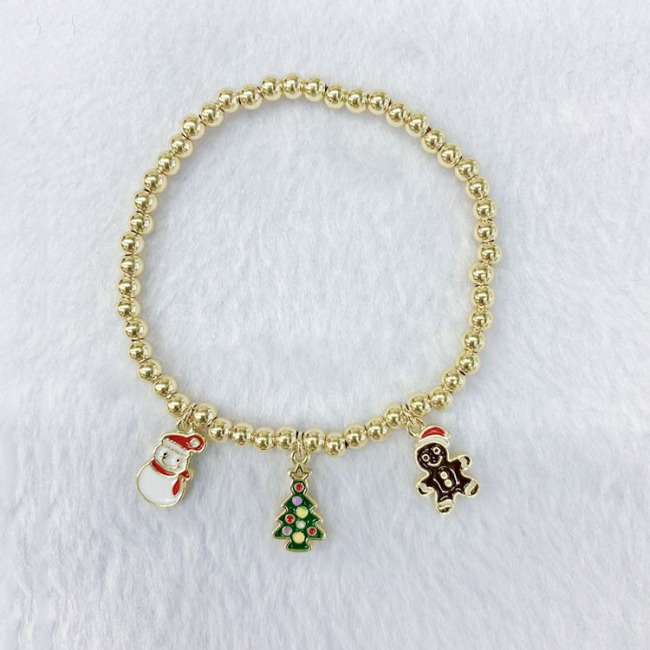 BM1075 christmas small gift 4mm Tiny gold ball beaded Christmas Tree Santa Claus Charms bracelets