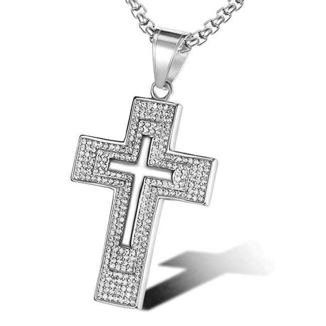 NS1146 fashion hiphop charm stainless steel pendant necklace, high quality 18K gold plated  box chain with CZ cross men necklace
