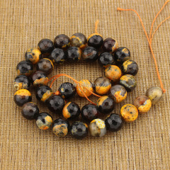 AB0496 Hot Sale Yellow and black faceted fire agate beads