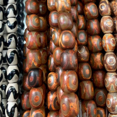AB0694 Matte Tibetan dzi agate drum beads, Mystical tibet dzi rice beads