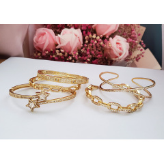 BC2027 Chic 18k Gold plated Diamond CZ Micro Pave Cross Star Curb Cuban Chain Handcuff Cuff Stacking Bangle Bracelets