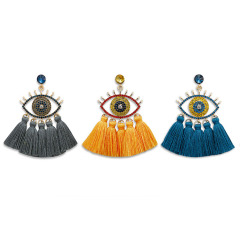 ET1067 fashion multilayer handmade cotton thread rhinestone ladies earring bohemian women crystal alloy evil eyes tassel earring