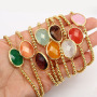 BN4017  Chic Women's Faceted Cat's Eye Gemstone Gold Bezel Wrapped Charm Bracelet with Small 4mm Gold Beads Adjustable Chain