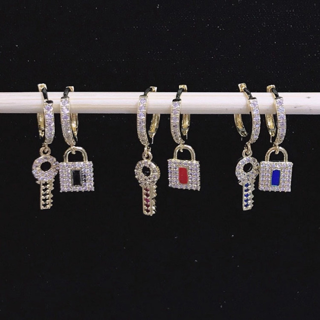 EC1667 2020 Womans Fashion Dainty CZ Lock Butterfly Charm Earrings,  CZ Micro Butterfly Hoop Huggie Earring