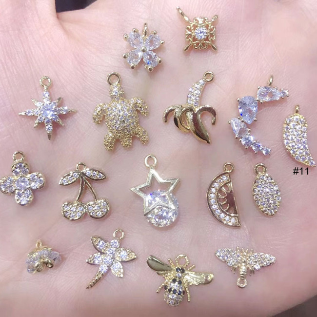 CZ8440 Dainty mini 18k gold silver plated CZ micro pave diamond Star Heart Angel Wing Butterfly Disc Round Charm Pendants