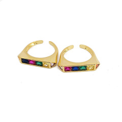 RM1267 New18K gold plated brass rainbow Colored CZ diamond micro pave Rectangle metal stackable Simple Rings for Ladies