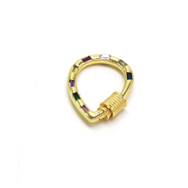 CZ8524 Fashion Rainbow CZ Pave Carabiner Lock, Gold Oval Screw Clasps  Colorful Rectangle CZ Baguette Interlocking Clip Clasps