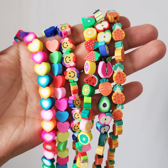 Colorful Clay Jewelry Beads Rainbow Polymer Clay Smiley Heart Fruit Jewelry Spacer Coin Beads for Kids Jewelry