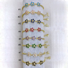 BC1426 Dainty Mini 18k gold plated diamond cz floral flower charm bracelets for Ladies Women
