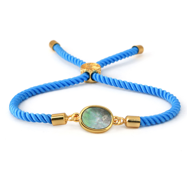 BN4014 Fashion Dainty Gold Bezel Natural Gemstone Charm Friendship Bracelet with Adjustable Rope Chain for Girls Ladies