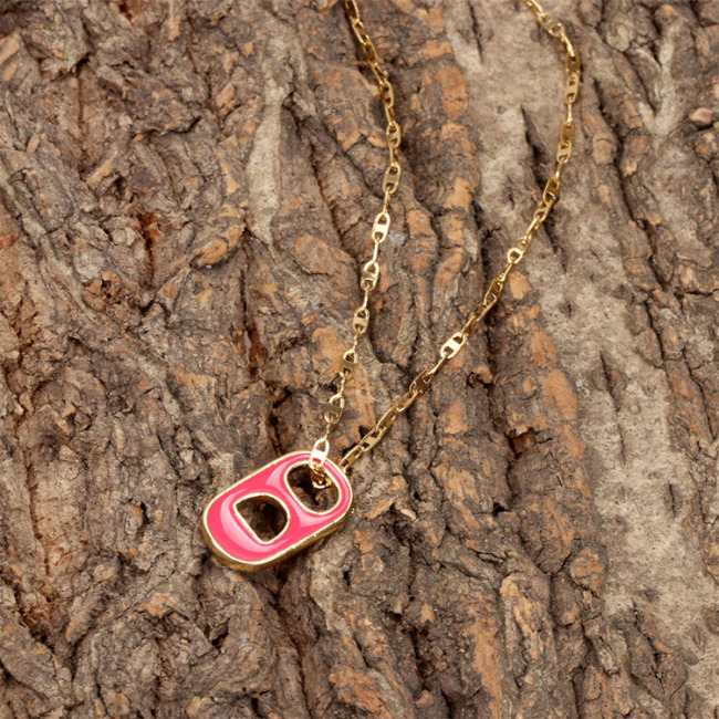 NM1222 Gold Enamel Soda Cap Pop Tab Charm, Pull Tab Gold Can Tab Pendant Chain Necklace