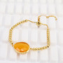 BN4017  Chic Women's Faceted Cat's Eye Gemstone Gold Bezel Wrapped Charm Bracelet with Small 4mm Gold Beads Adjustable Chain