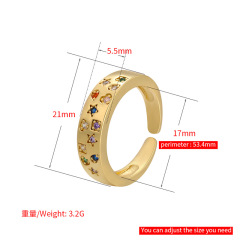 RM1235 fashion Brass Metal colored star heart square CZ diamond micro pave cuff Rings