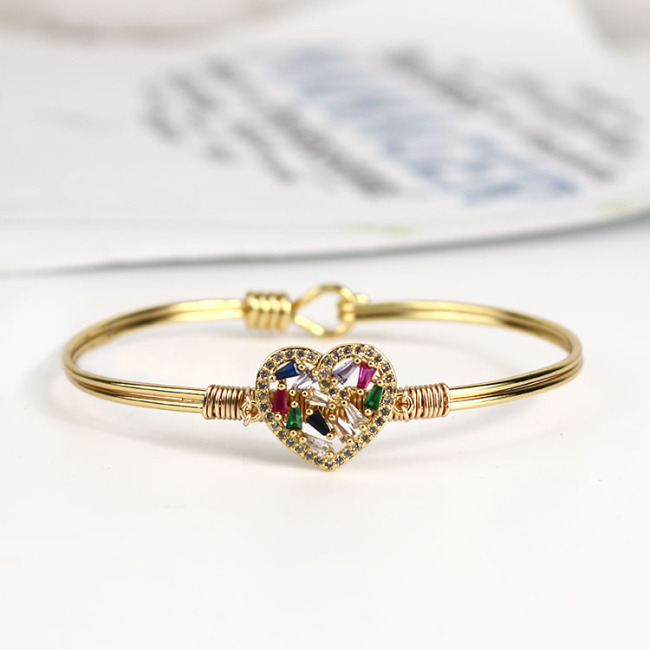 BA1027 Fashion Bangle Gold plated Diamond CZ Micro Pave heart women Bangles Jewelry