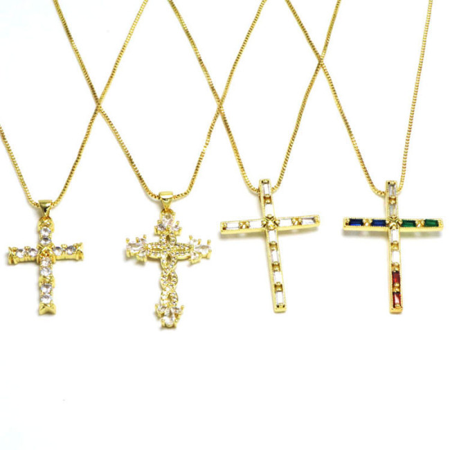 NZ1177 Chic Diamond the Christian Religious Jewelry Cubic Zirconia CZ Micro Pave Cross Pendant Chain Necklace