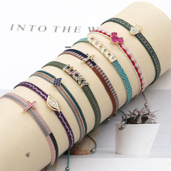 BC3002 Dainty Bohemian colorful handmade Embroidery friendship bracelets with CZ Micro Pave Eye Cross heart Charm