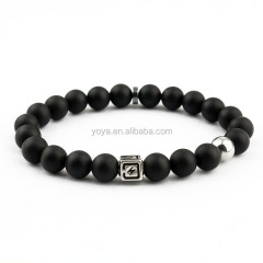 BN3013 gemstone onyx stainless steel men bracelet, stone bead matte agate stainless steel bracelet