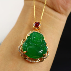 Brass Buddha Pendant Necklace Multi Color Natural Jade Religious Maitreya Jade Pendant Buddha Necklace
