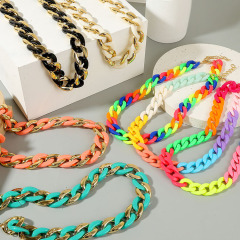 NA1016 Chic Colorful Acrylic Chain Link Necklace Rainbow Big Resin Choker Large Link Cuban Curb Chain Chunky Lucite Necklace