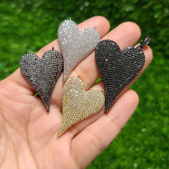 CZ8505 Large Big 18k Gold CZ Micro Pave Jewelry Supplies18k Gold CZ Paved Jumbo Elongated Love Heart Charm Pendants