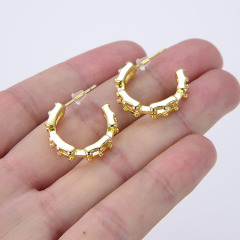 Wholesale Fashion 18K Gold Plated Brass Ear Jewelry Hoop Studs Simple Earring