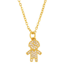 Dainty Mini 18k Gold Plated CZ Micro Pave Boy and Girl Kids Child Children Charm Pendant Chain Necklace