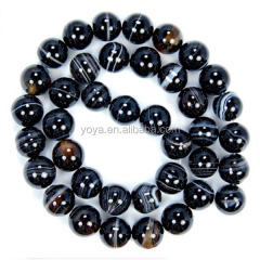 AB0341 Black striped agate beads,black stripe agate round beads