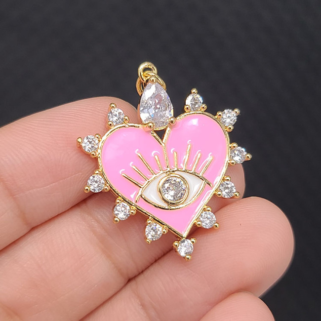CZ8394 popular Gold Plated white Diamond CZ Evil Eye on Enamel Colored Heart Charm Pendants