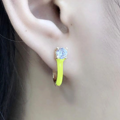 EC1639 New Chic Rainbow Enamel 18k Gold Plated Zircon CZ Micro Huggie Earring