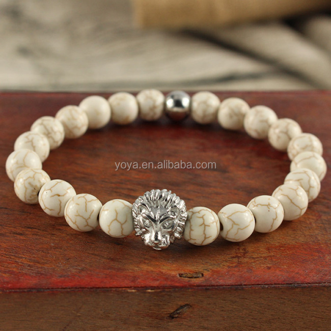 BRS1501 elastic stainless steel lion head bracelet, gemstone men's bracelet