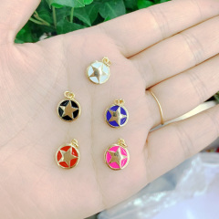 JS1567 New design Copper metal Gold Plated rainbow round enamel star charms Pendant