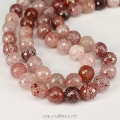 CR5524 Faceted Strawberry Quart Beads, Pink Red Semi Precious Gemstone Beads