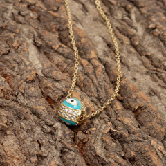 NZ1302 18K Gold Enamel Turkish Evil Eyes Ball Stainless Steel Chain Protection Necklace