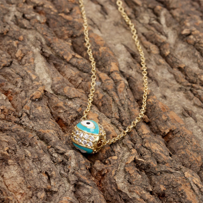NZ1302 18K Gold Enamel Turkish Evil Eyes Ball Stainless Steel Chain Protection Necklace