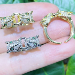 RM1294 Chic Dainty Gold Plated CZ Micro Pave Leopard Panther Head Rings for Women Ladies,Diamond Panther Animale Finger Rings