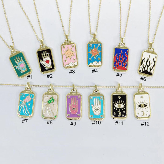 NM1250 18k Gold Plated Enamel Tarot Card Necklace,Star strength Sun Moon Symbolic Necklace Tarot Card Jewelry Mystic Jewelry