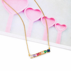 NZ1301 18k gold plated Rainbow Colorful Cubic Zirconia Crystal CZ Baguette Bar Circle Pendant Choker Necklace for Women Ladies