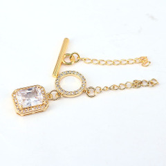 CZ8143 18K Gold Plated Star T-bar Closures Clasp, Diamond CZ Star Bee Charm Toggle Clasp Lock Buckle with Extension Chain